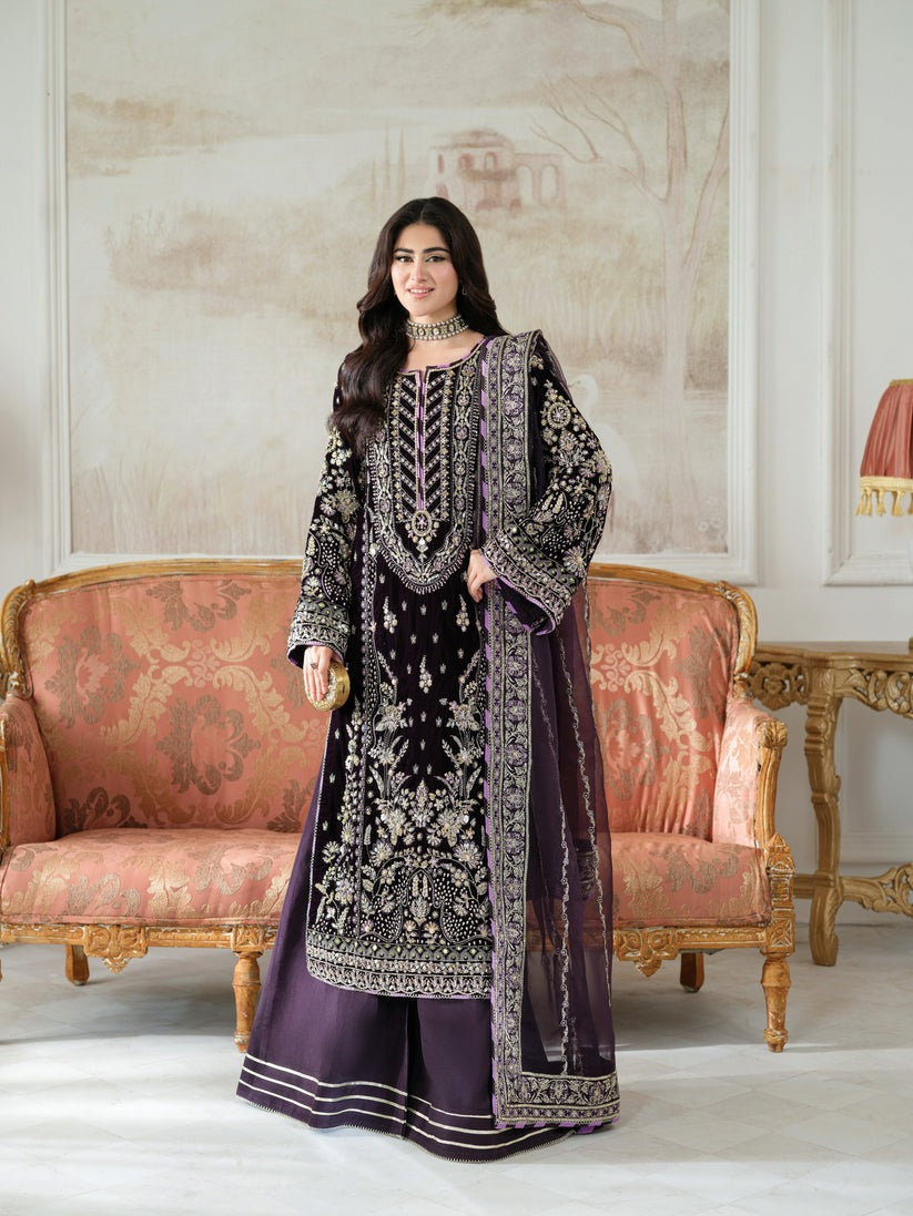 aneelas purple dress Aneelas Hit Code 3 piece Luxury Lawn Cross Stitch Embroidery (stitched Bin Anwar