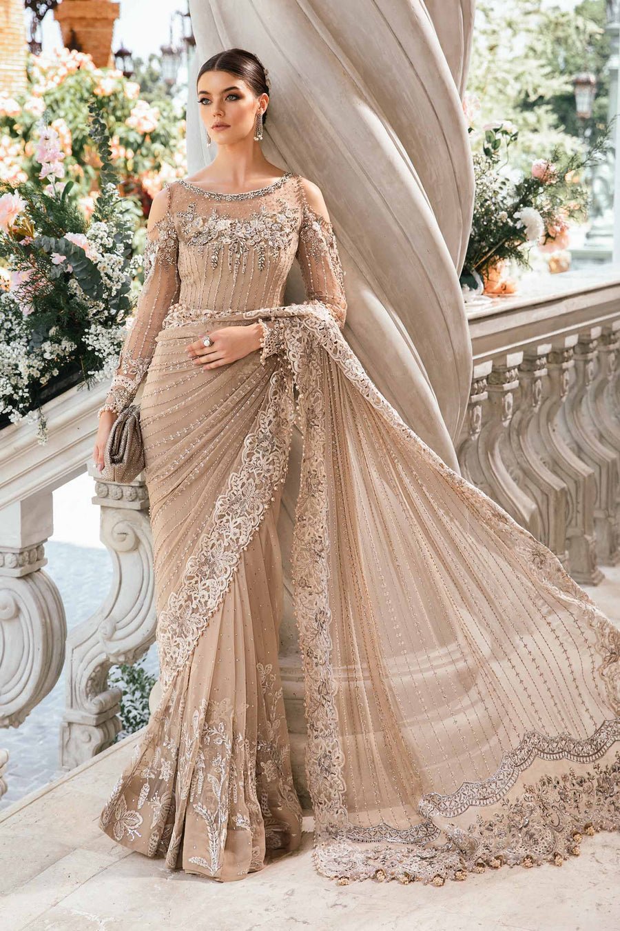 Maria B Golden Chiffon Saree Collection Hadiz outfit Maria B Golden Chiffon Saree Collection Hadiz outfit