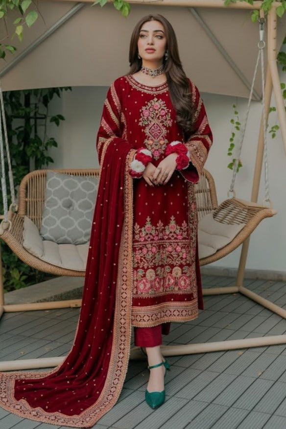 ANEELAS NEW MAROON VELVET PARTY WEAR