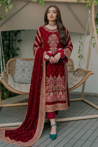 ANEELAS NEW MAROON VELVET PARTY WEAR