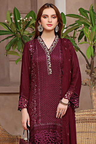 Guzel Maroon Formal Collection Chiffon Unstitched 3Pc Suit