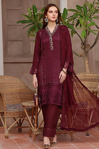 Guzel Maroon Formal Collection Chiffon Unstitched 3Pc Suit