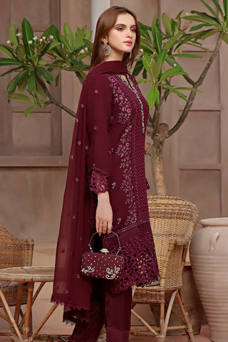 Guzel Maroon Formal Collection Chiffon Unstitched 3Pc Suit