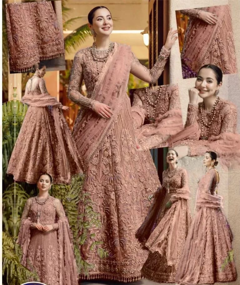 CRIMSON NEW TEA PINK BRIDAL NET MAXI