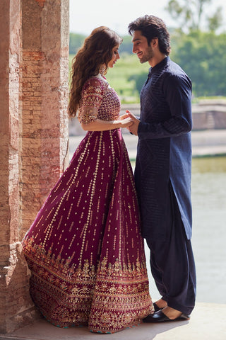 QALAMKAR NEW PURPLE BRIDAL WEAR