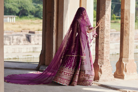 QALAMKAR NEW PURPLE BRIDAL WEAR