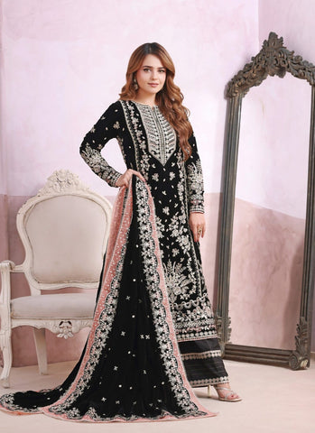 ANEELAS NEW BLACK EMBROIDERED VELVET PARTY WEAR
