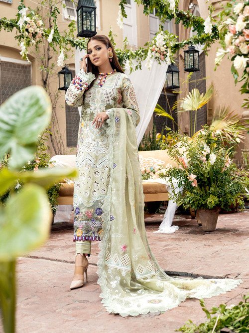 A Floral Dream By Maryam Hussain Embroidered Lawn Suits MH23FD 05 Tuscan Sunset - Luxury Collection