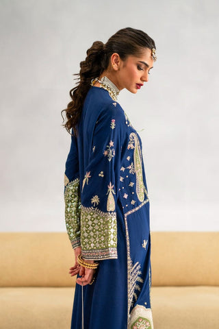 HADIZOUTIFT NEW BLUE RAW SILK PARTY WEAR FZZZ-011