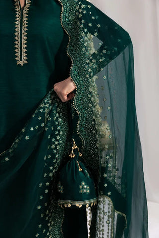 ZAIB NEW BOTTLE GREEN RAW SILK PARTY WEAR DEZZ-005