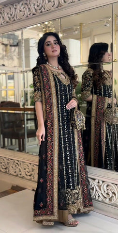 HARIS SHAKEEL NEW BLACK RAW SILK PARTY WEAR HEZZ-031
