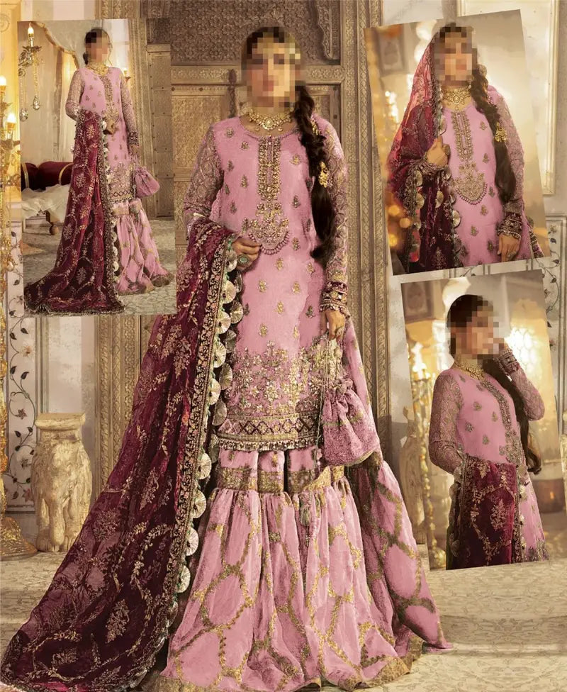 Coral By Maria B”Pink Exclusive Gharara Net