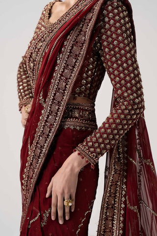 MARIA B NEW EXCLUSIVE RED CHIFFON SAREE HEZZ-129