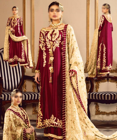SARA ROHAIL NEW MAROON RAW SILK PARTY WEAR