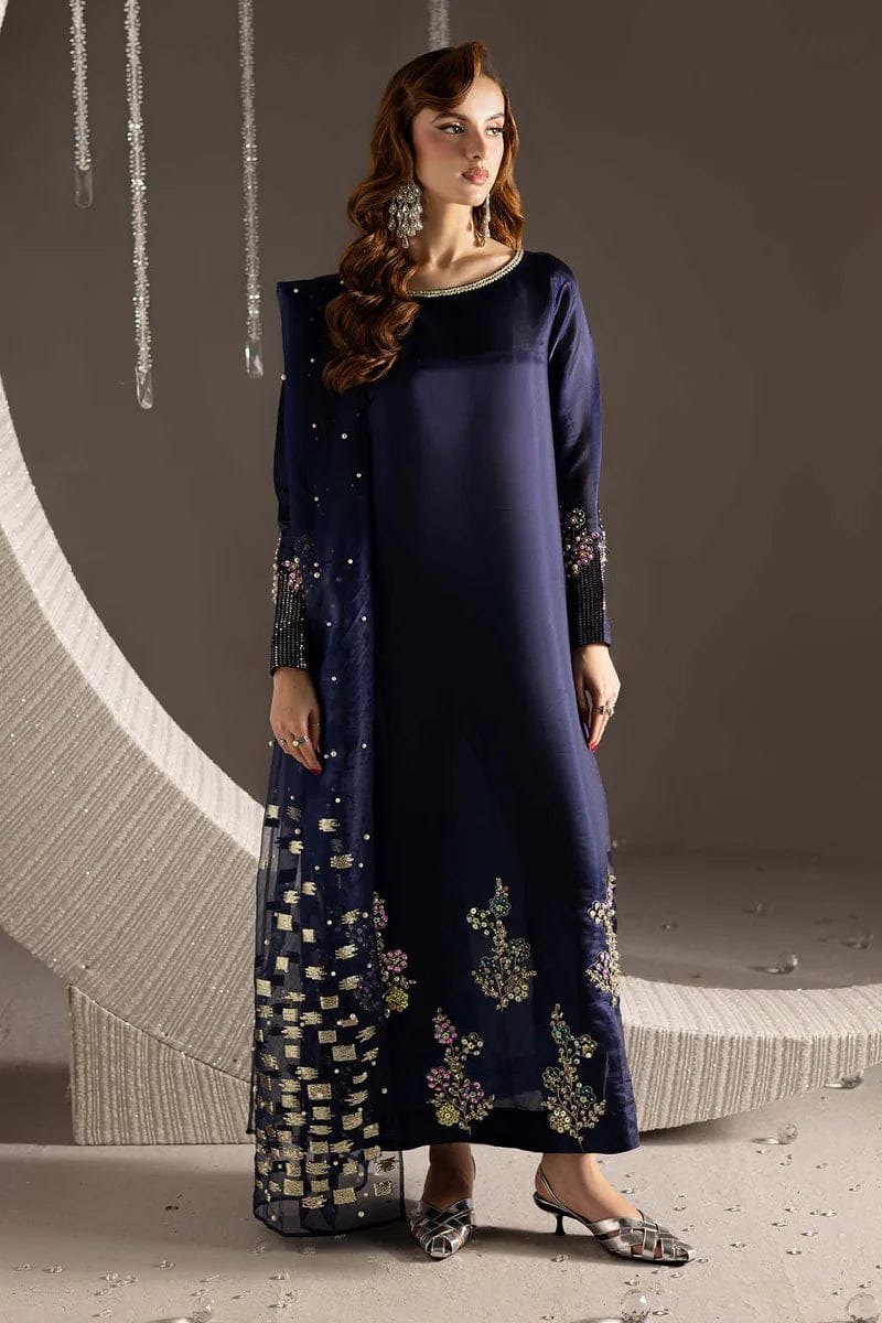 NUREH NEW NAVY BLUE RAW SILK PARTY WEAR