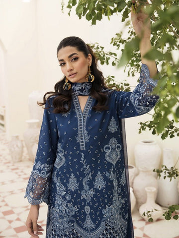 Afrozeh Festive Unstitched Chikankari Lawn 3Pc Suit AL-23-V3-09 Azure