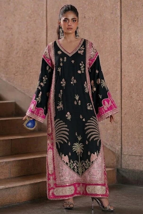 ETHNC NEW 3PC KAAFTAN STYLE RAWSILK PARTY WEAR FZEZ-146