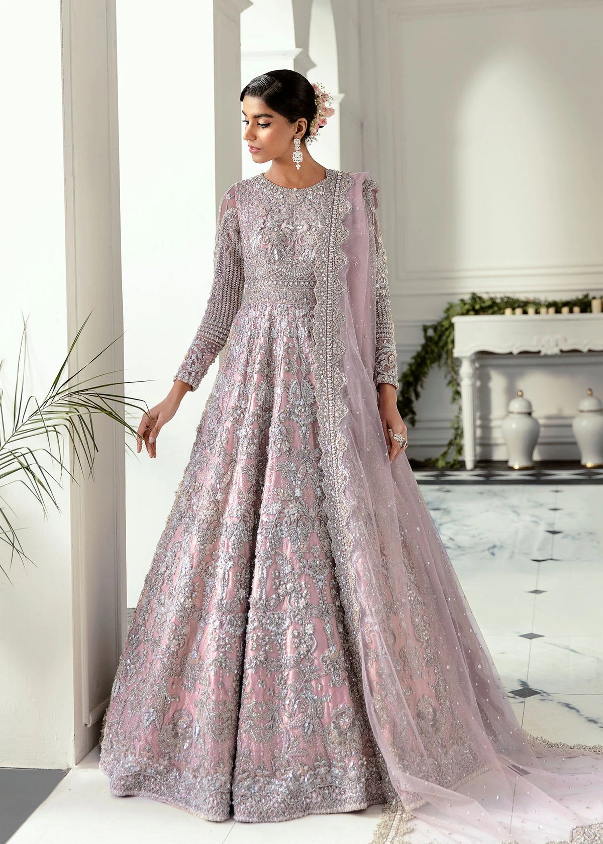 Akbar Aslam Pink Maxi Exclusive Collection Net Replica