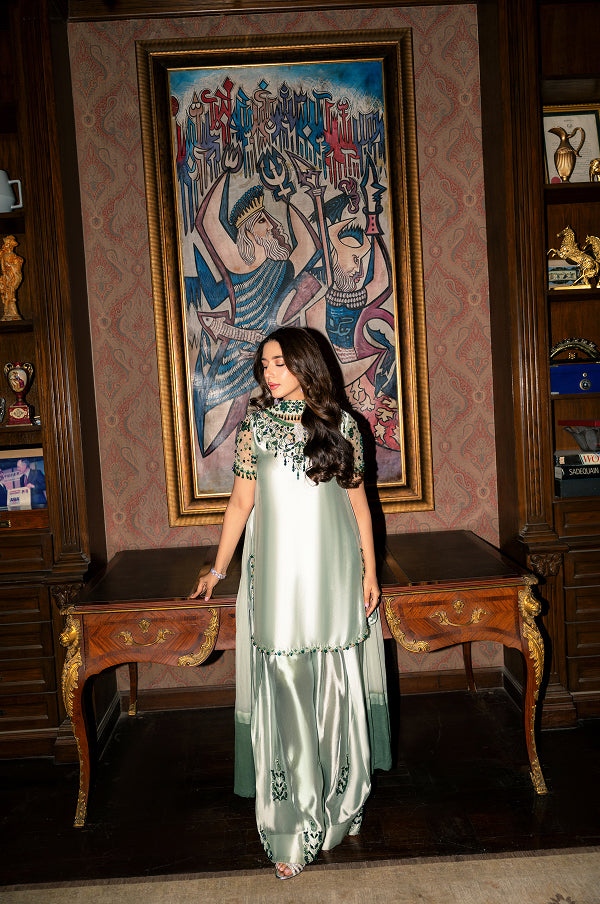 HADIZOUTFIT NEW APPLE GREEN SILK PARTY WEAR DZZZ-221