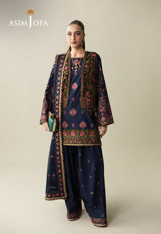 ASIM JOFA NEW BLUE RAW SILK PARTY WEAR