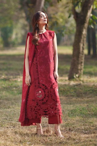 PARISHAY NEW RED CHIKANKARI LUXURY LAWN COLLECTION