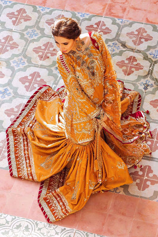 MOHSIN NAVEED RANJHA NEW NET ORANGE BRIDAL GHARARA