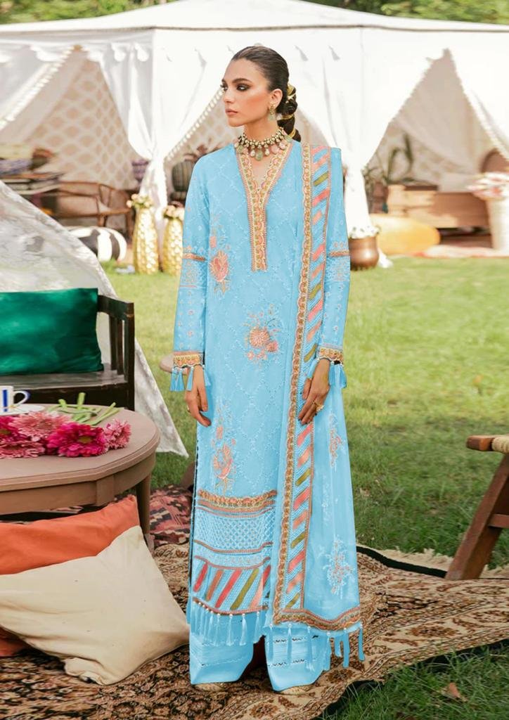 Afrozeh Sky Blue Luxury Lawn Collection