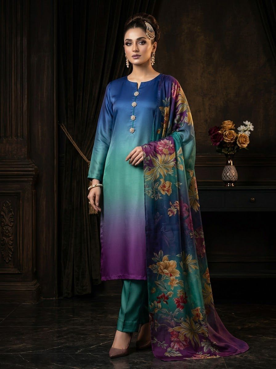 HADIZOUTFIT NEW DIGITAL PRINTED SILK FORMAL WEAR