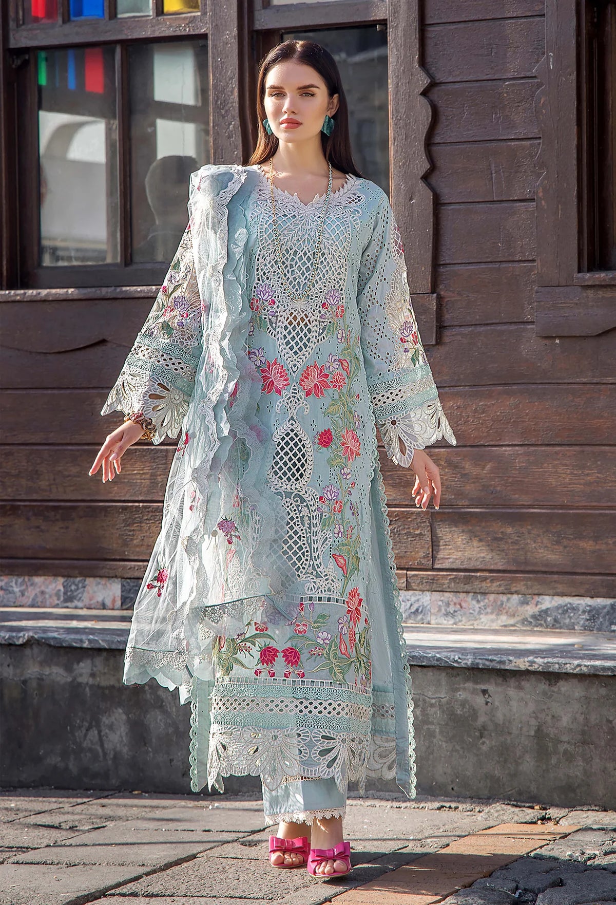 Adan Libas Sky Blue Luxury Lawn Collection Replica