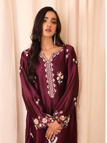 HADIZOUTFIT NEW MEHROON STITCHED SILK PARTY WEAR DFEZ-226