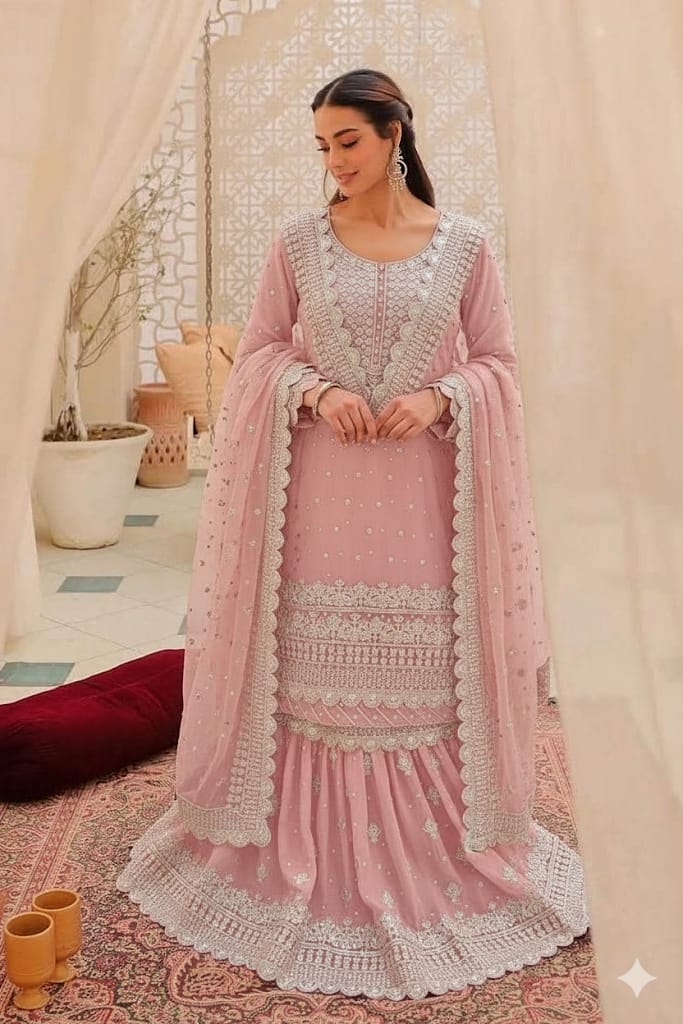 ASIM JOFA PINK NEW CHIFFON GHARARA