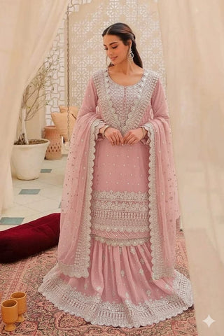 ASIM JOFA PINK NEW CHIFFON GHARARA