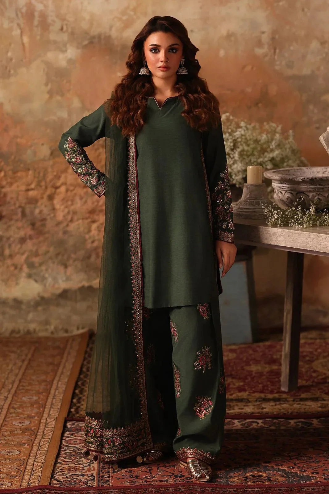 CHARIZMA NEW BOTTLE GREEN RAW SILK PARTY WEAR