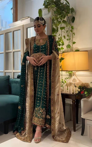 HARIS SHAKEEL NEW GREEN RAW SILK PARTY WEAR FZZZ-123