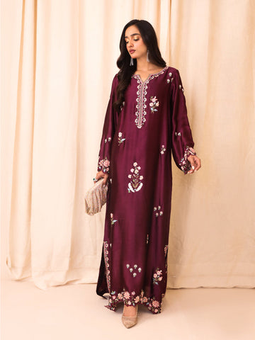 HADIZOUTFIT NEW MEHROON STITCHED SILK PARTY WEAR DFEZ-226