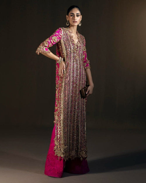 SANA SAFINAZ NEW SHOCKING PINK SILK BRIDAL WEAR