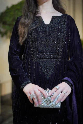 ANEELAS NEW PURPLE VELVET PARTY WEAR