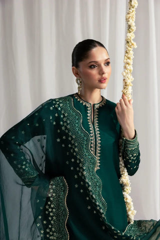 ZAIB NEW BOTTLE GREEN RAW SILK PARTY WEAR DEZZ-005
