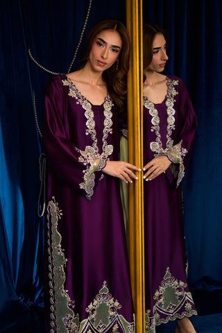 HADIZOUTFIT NEW PURPLE KAAFTAN STYLE SILK PARTY WEAR DGEZ- 267