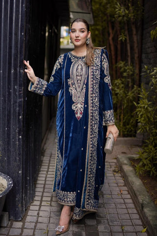 ANEELAS NEW NAVY BLUE VELVET PARTY WEAR