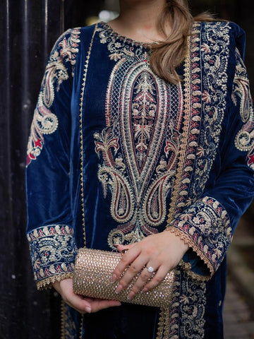 ANEELAS NEW NAVY BLUE VELVET PARTY WEAR