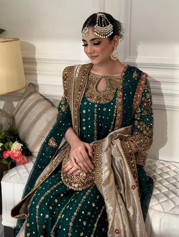 HARIS SHAKEEL NEW GREEN RAW SILK PARTY WEAR FZZZ-123