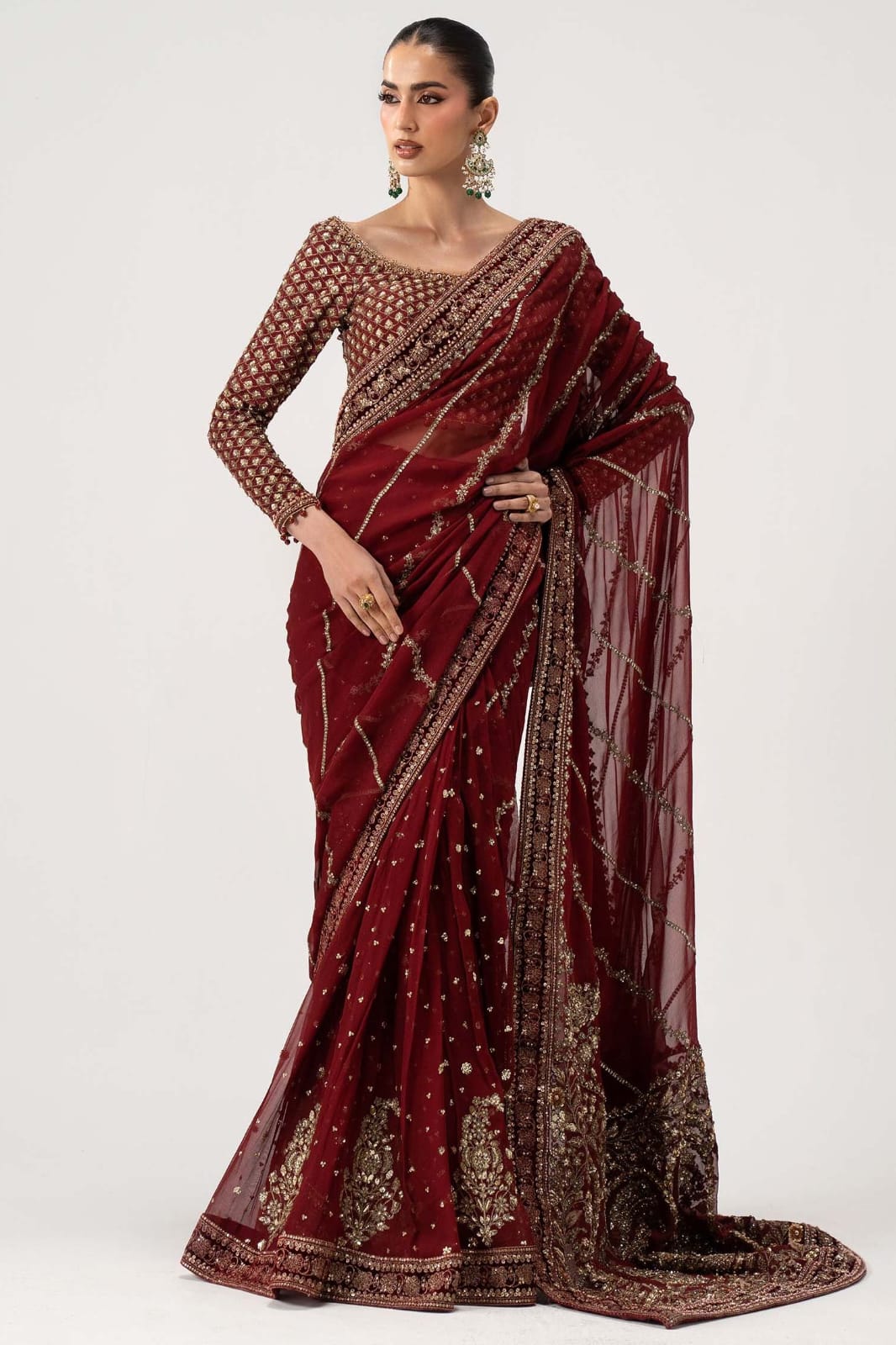 MARIA B NEW EXCLUSIVE RED CHIFFON SAREE HEZZ-129