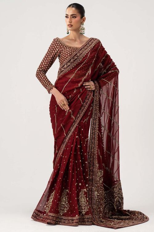 MARIA B NEW EXCLUSIVE RED CHIFFON SAREE HEZZ-129