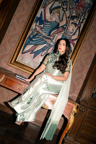 HADIZOUTFIT NEW APPLE GREEN SILK PARTY WEAR DZZZ-221