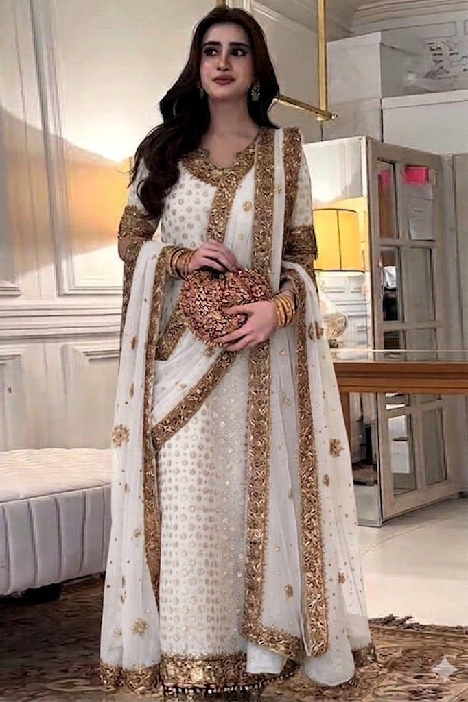 HARIS SHAKEEL NEW WHITE CHIFFON PARTY WEAR FBZZ-065