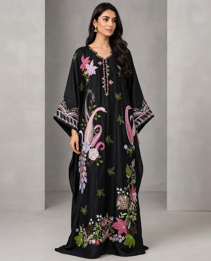 HADIZOUTFIT NEW KAAFTAN BLACK SILK PARTY WEAR CCZZ-172