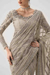 MARIA B NEW EXCLUSIVE GREY NET SAREE GEZZ-125