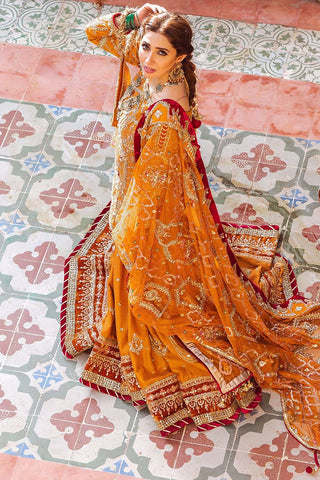 MOHSIN NAVEED RANJHA NEW NET ORANGE BRIDAL GHARARA