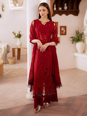 MAHNUR NEW RED LAZER CHIKANKARI LAWN COLLECTION
